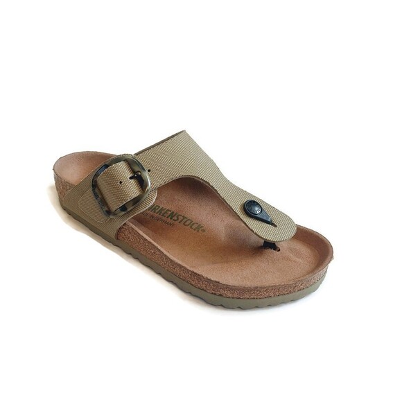 Birkenstock Shoes - Birkenstock Womens 8 Mens 6 Gizeh Vegan Big Buckle Sandals EU 39 Faded Khaki
